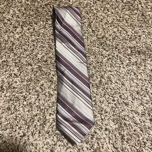 Calvin Klein Striped Necktie - Gray,‎ Purple, Silver - Men's Fashion Accessory